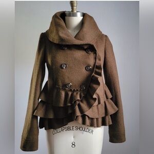 Anthropologie Elevenses Echelon Peplum Jacket Tiered Ruffle Hem Chocolate Brown